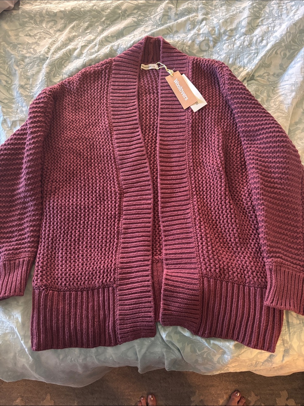 Woolovers Open-Front Chunky Cardigan — Wine